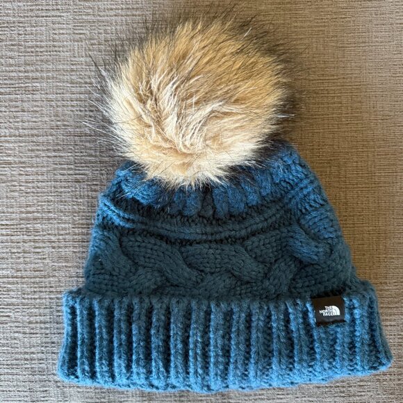 The North Face Blue Pom Beanie - like new! - Picture 5 of 7